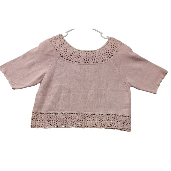 80's Vintage Deadstock Margules Crochet Trim Top M Cotton Pink NWT Shoulder Pads - Picture 1 of 12